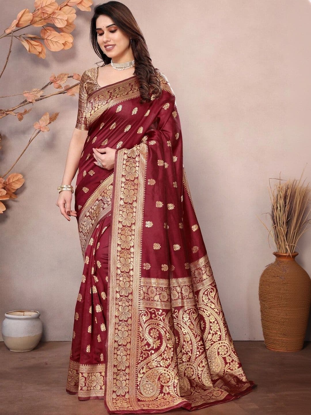 ODHNEE Woven Design Zari Silk Blend Designer Banarasi Saree - view 1
