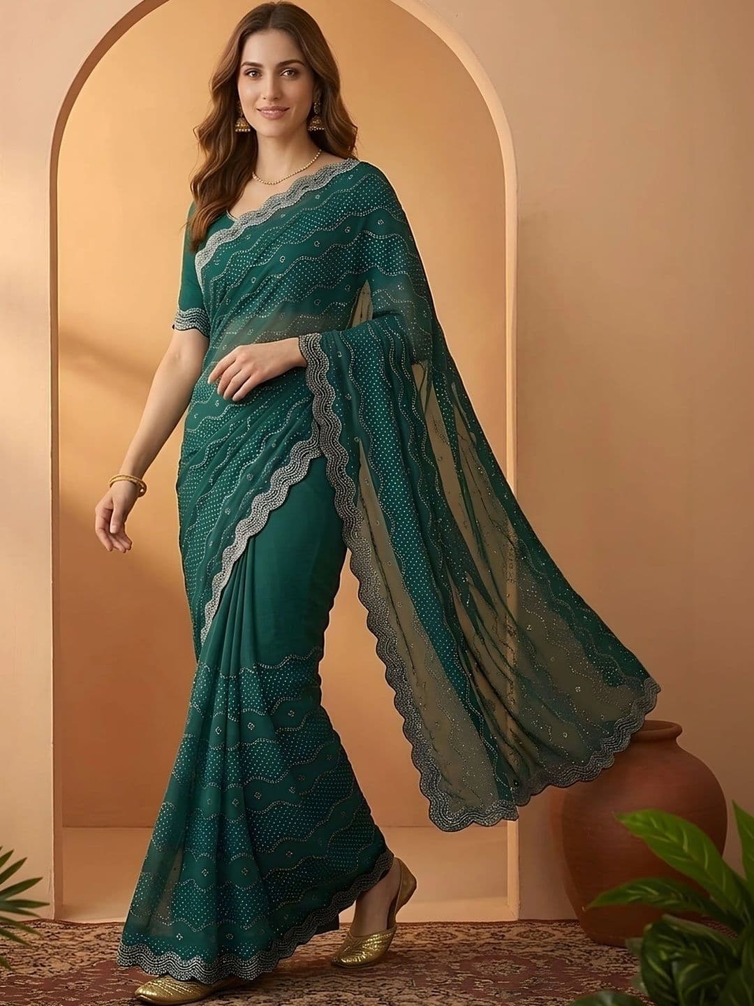 Mitera Embellished Embroidered Silk Blend Fusion Saree - view 1