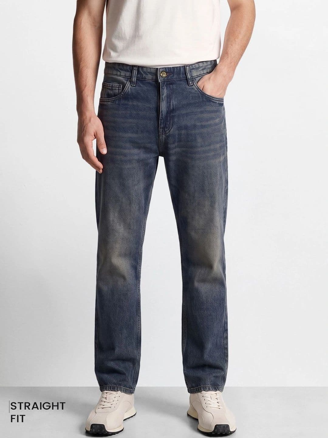The Indian Garage Co Men Regular Fit Mid-Rise Low Distress Light Fade Jeans - view 1