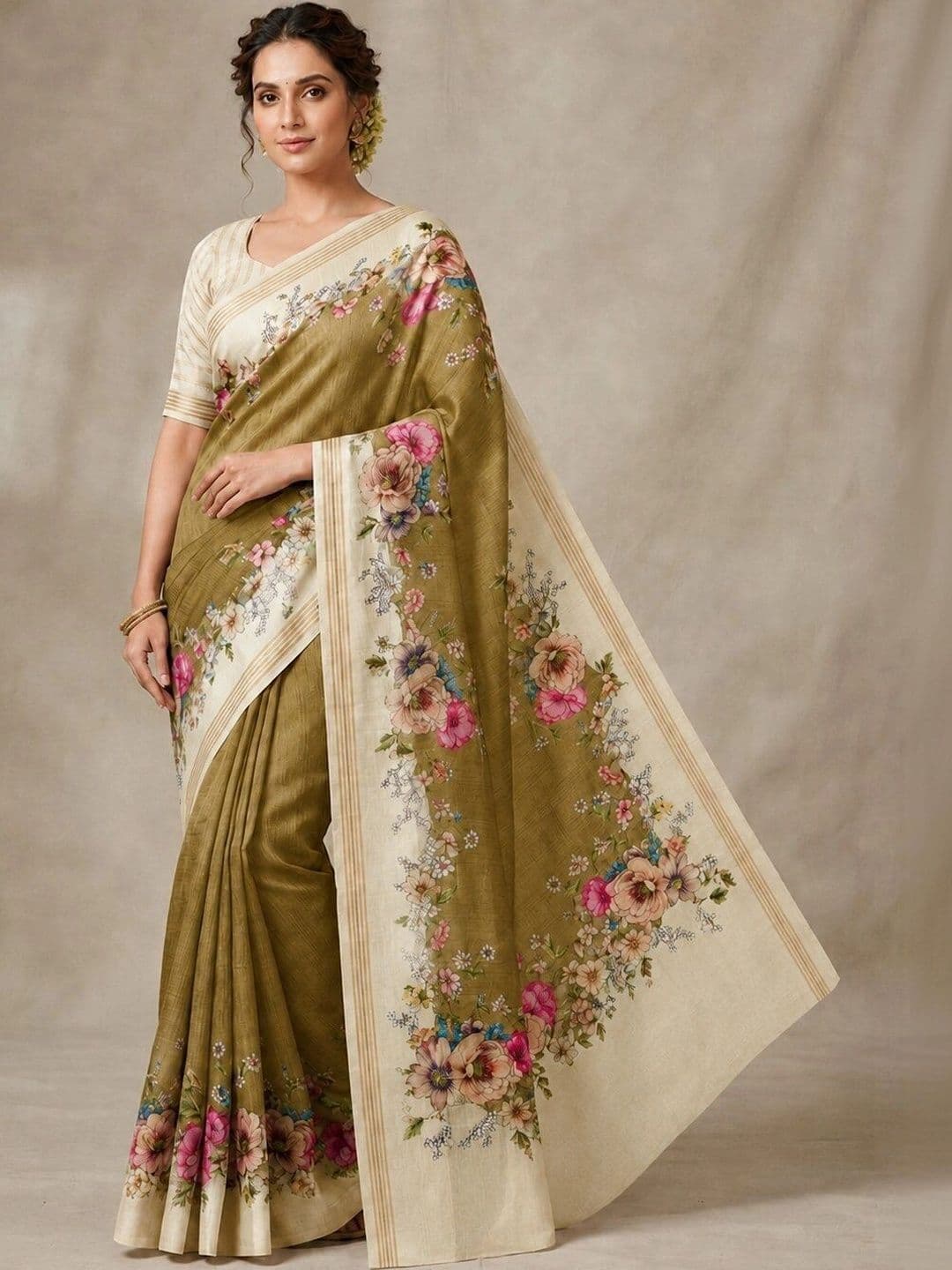 NARIVESH TRENDS Floral Art Silk Saree - view 1