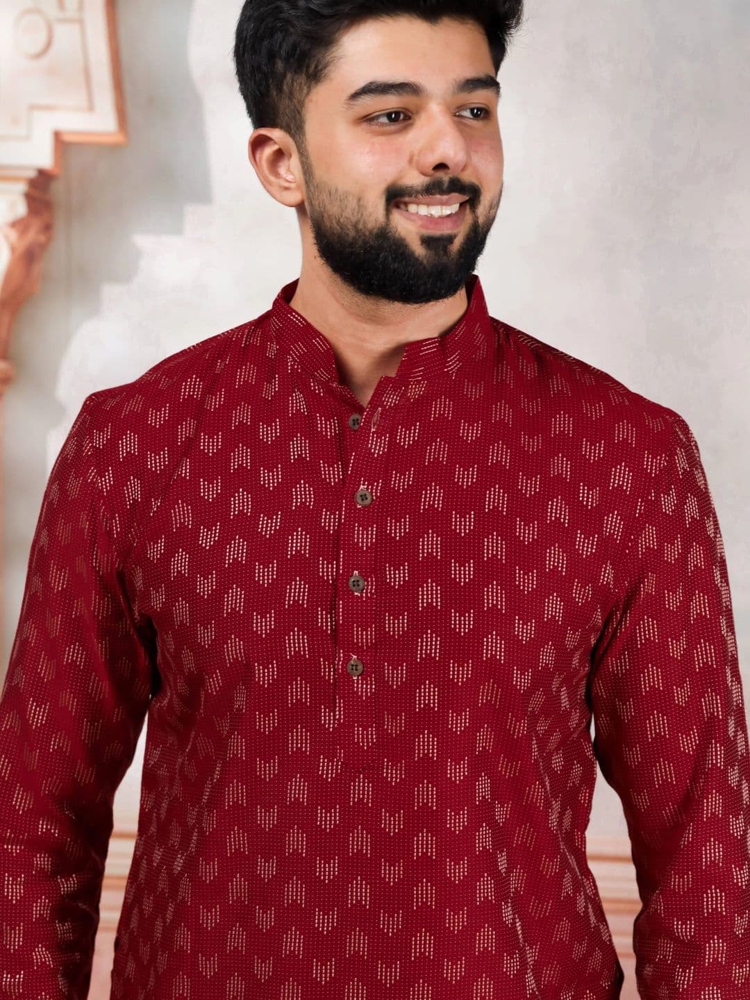 Koshin Geometric Embroidered Mandarin Collar Thread Work Straight Kurta - view 1