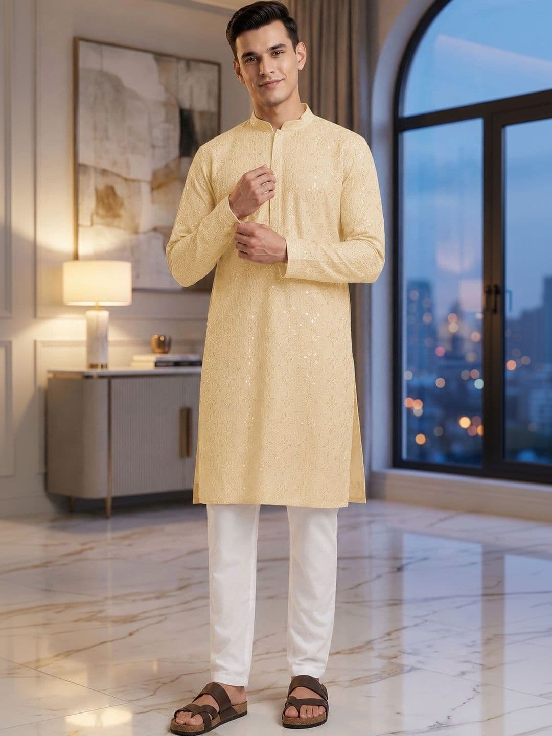 Anouk Men Ethnic Motifs Embroidered Sequinned Kurta - view 1