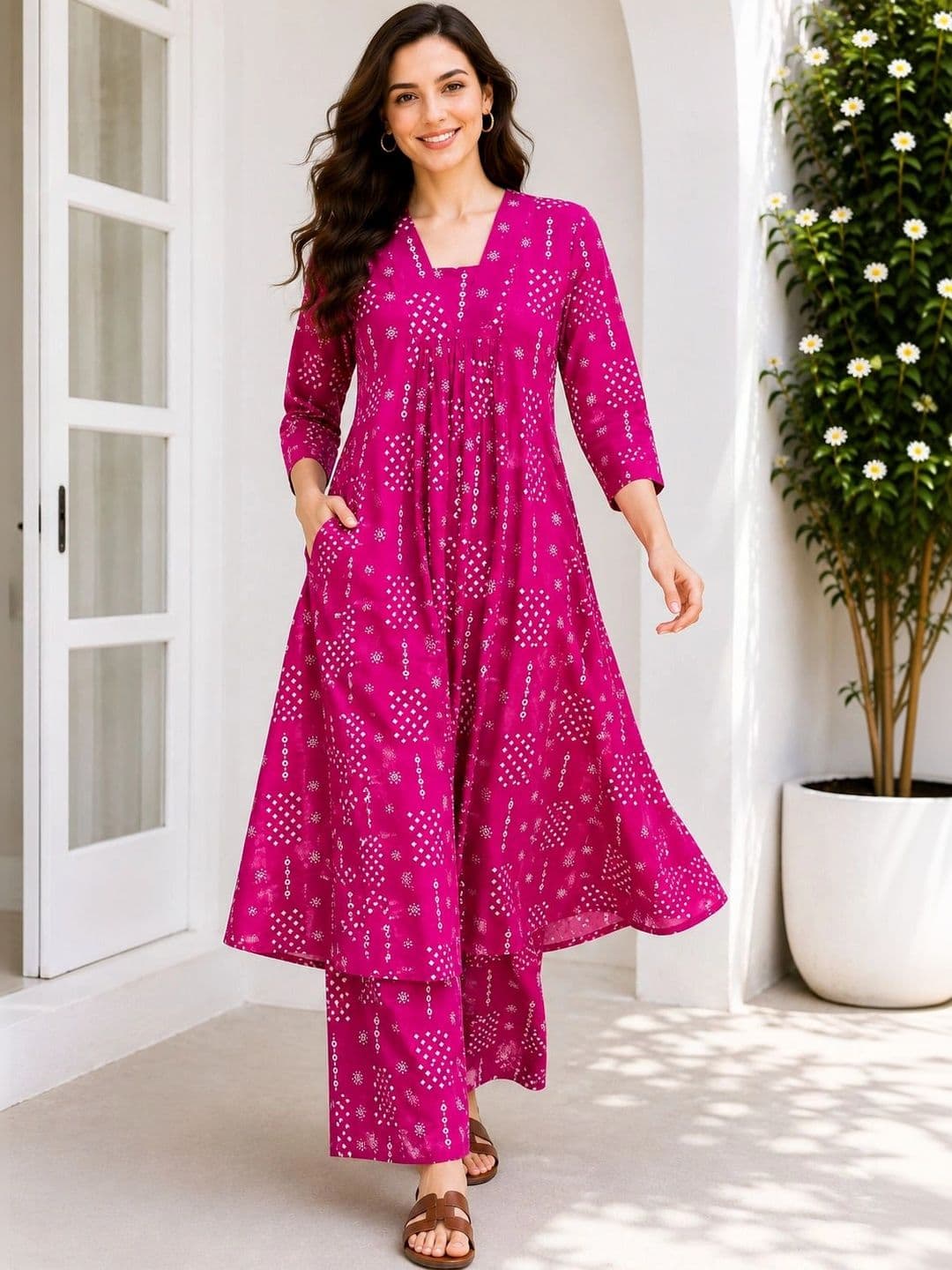EVANORA Women Ethnic Motifs Printed Empire Kurta with Palazzos - view 1