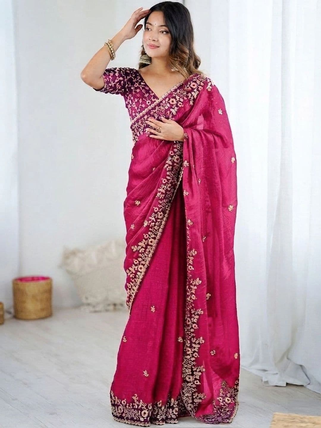 Mitera Embellished Beads and Stones Art Silk Heavy Work Saree - view 1
