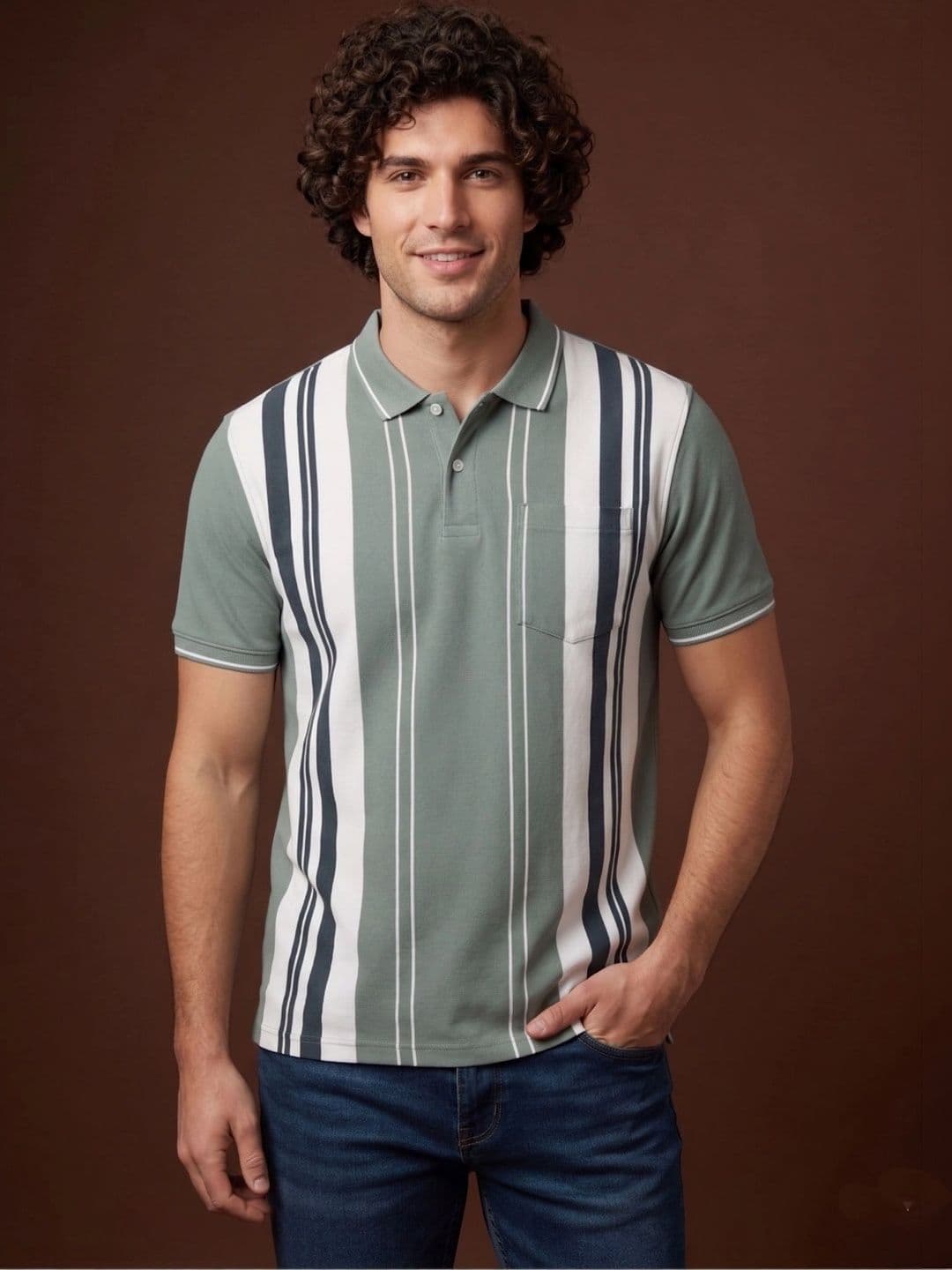 Roadster Men Striped Polo Collar Pockets T-shirt - view 1
