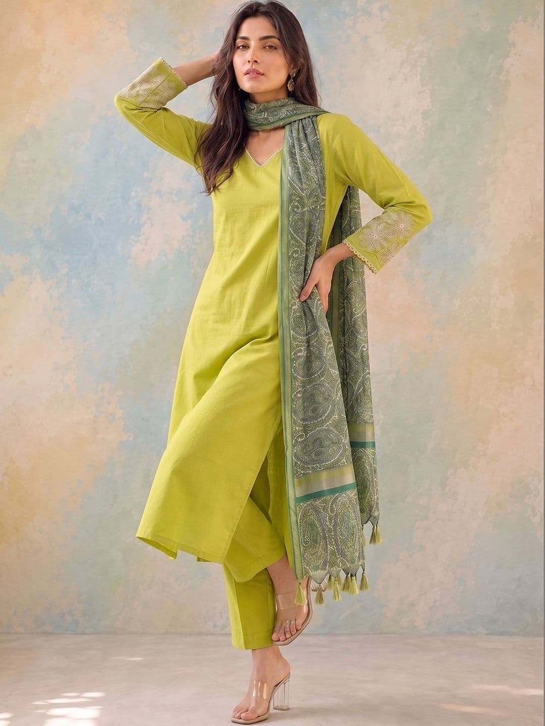 AADVIKA Women Ethnic Motifs Regular Thread Work Kurta with Trousers & With Dupatta - view 1
