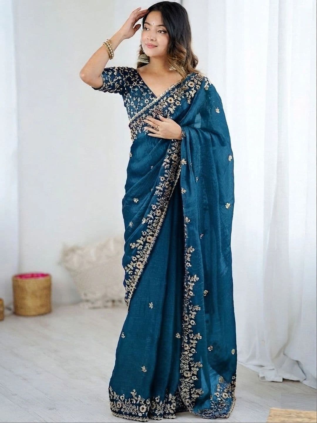 SZN Embellished Embroidered Art Silk Heavy Work Saree - view 1