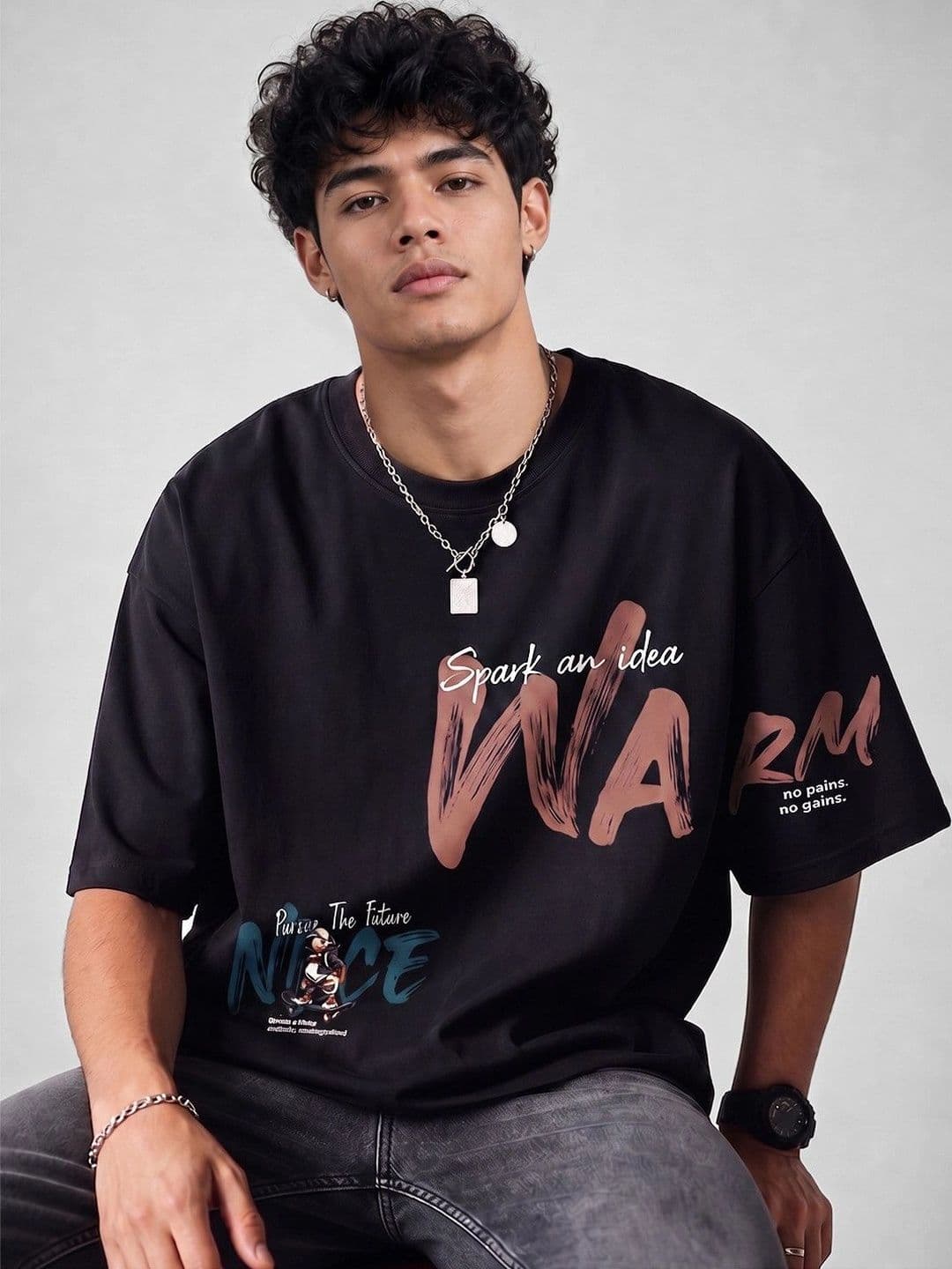 Suo Men Typography Printed Drop-Shoulder Sleeves T-shirt - view 1