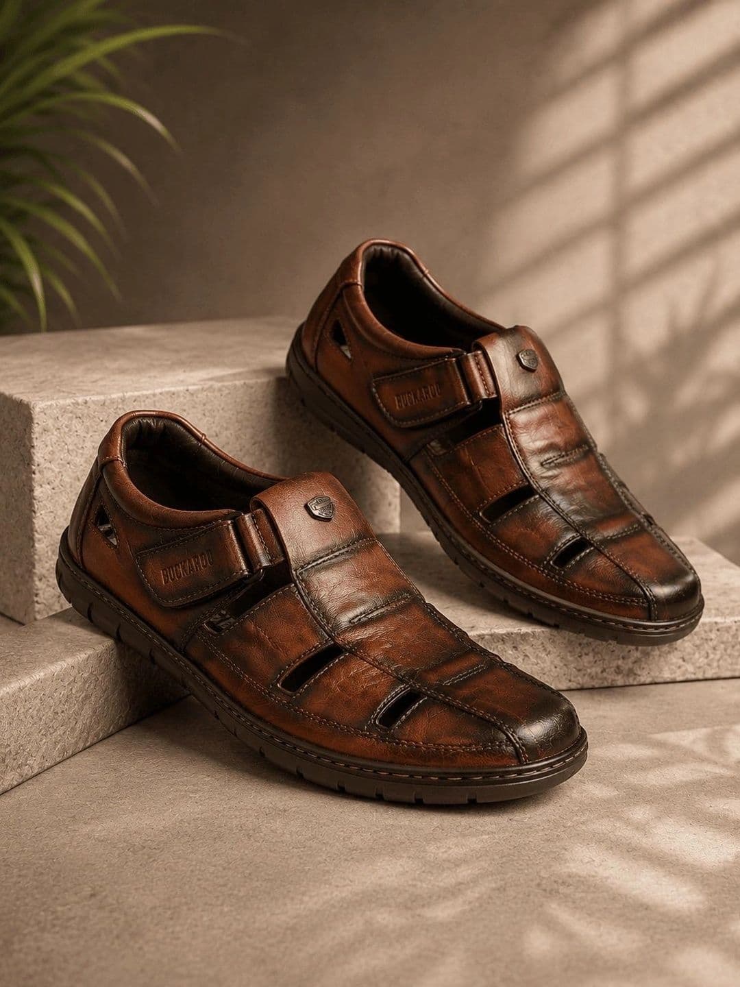 Buckaroo Men Textured Leather Shoe-Style Sandals - view 1