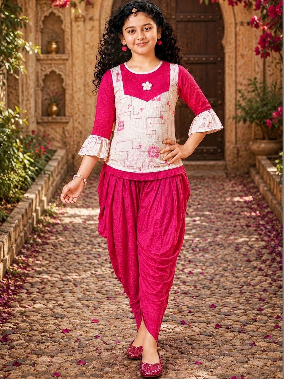 KRISHTINA Girls Printed Top with Dhoti Pants - view 1