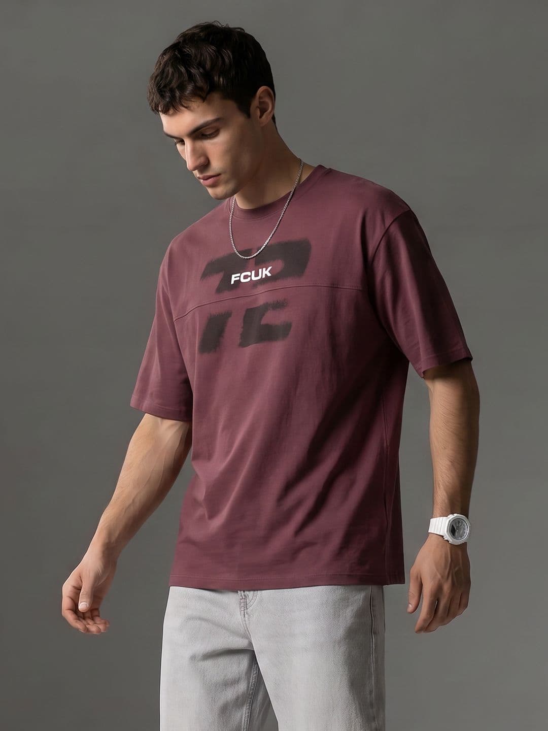 FCUK Oversized Typography Printed Pure Cotton T-shirt - view 1