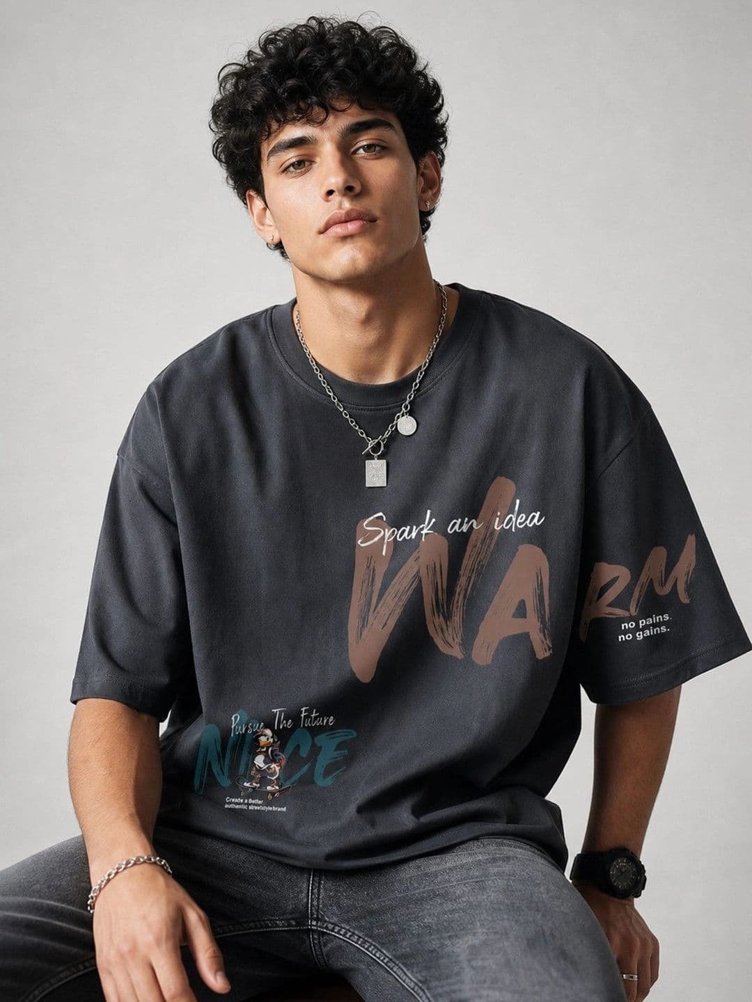 Suo Men Typography Printed Drop-Shoulder Sleeves T-shirt - view 1