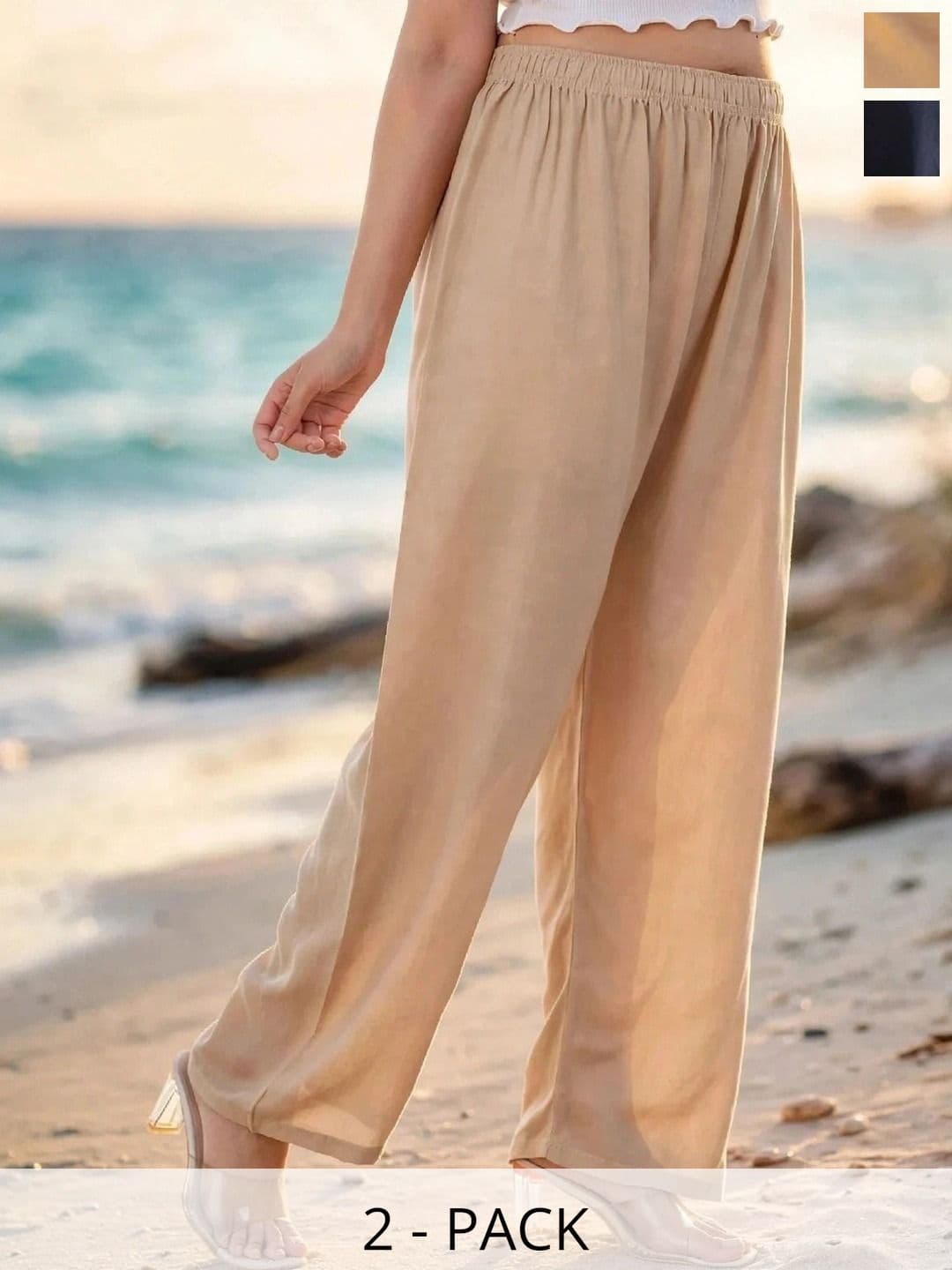 MICHAEL KOVLIN Women Pack of 2 Comfortable Trending Wide Leg Luxe Flared Palazzo - view 1