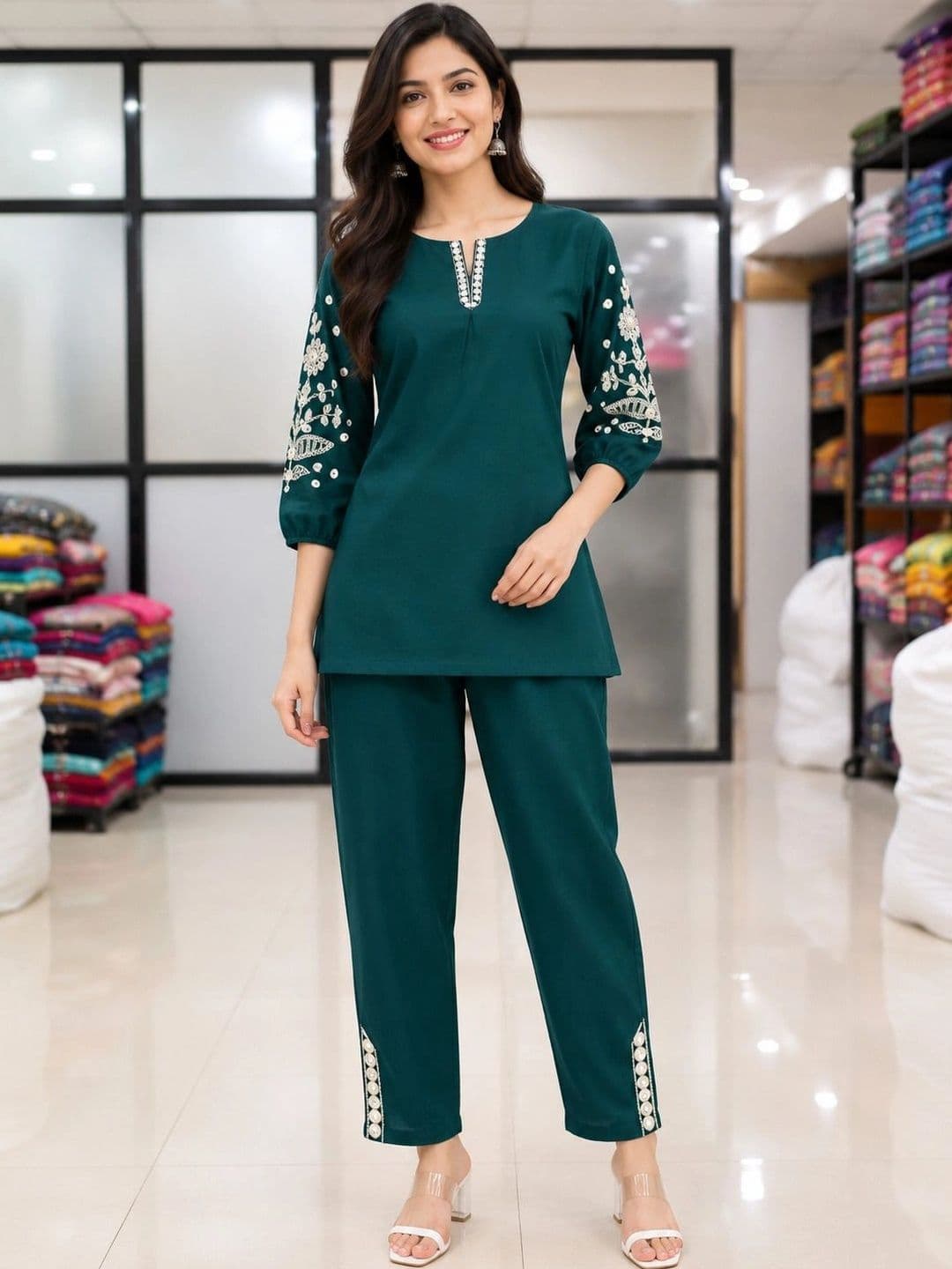 all about you Women Ethnic Motifs Embroidered Regular Thread Work Kurti with Trousers - view 1
