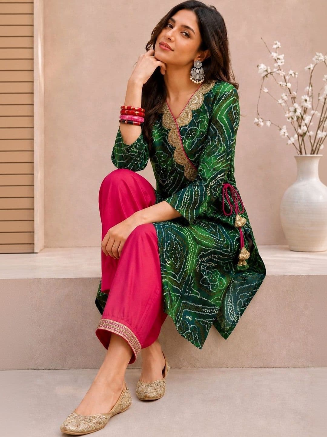 KALINI Women Bandhani Printed Gotta Patti Kurta - view 1