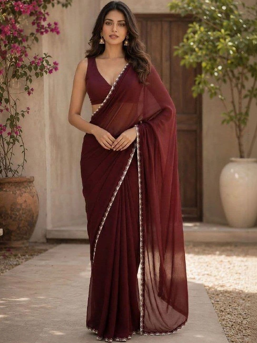 shreecre Embroidered Pure Georgette Saree - view 1