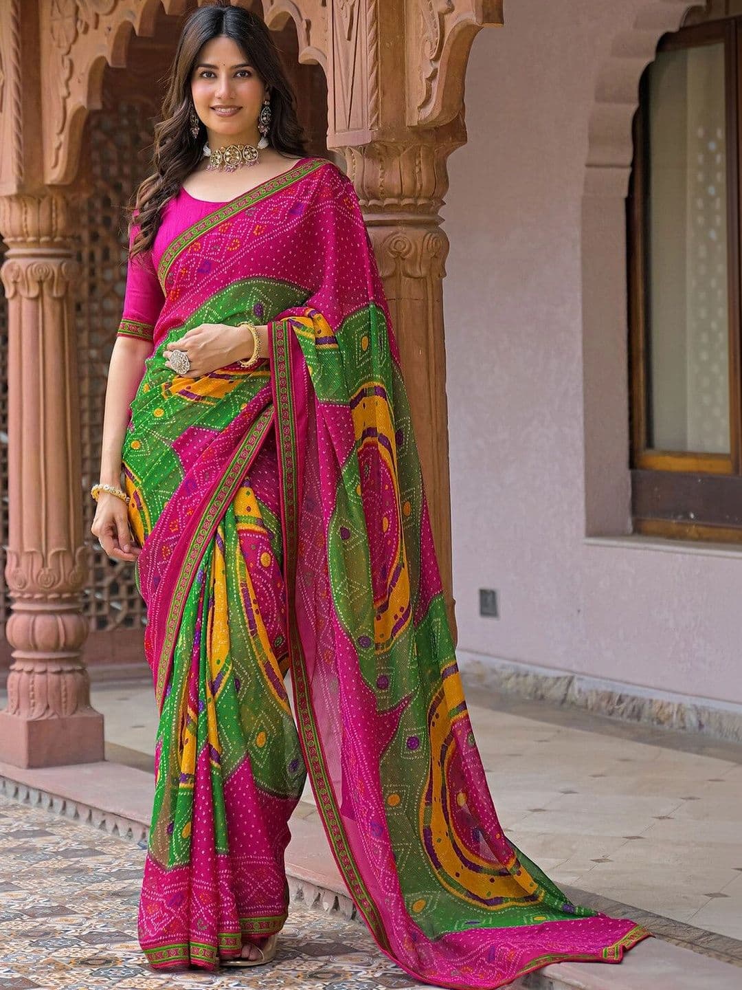 KALINI Bandhani Pure Georgette Fusion Bandhani Saree - view 1