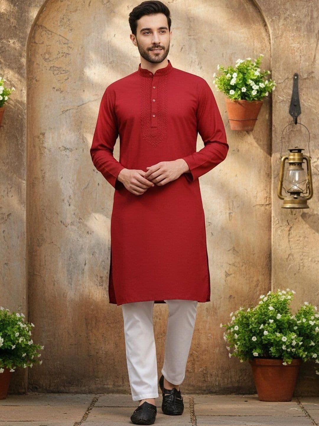 HUZUR Men Embroidered Thread Work Kurta - view 1