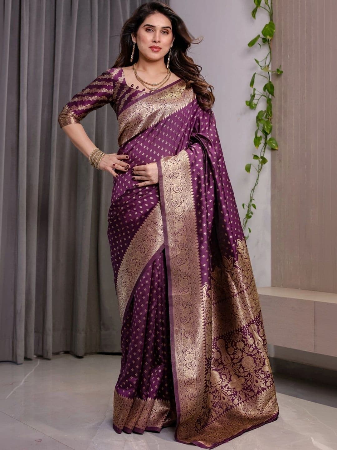 VS MALL Ethnic Motifs Zari Silk Cotton Banarasi Saree - view 1