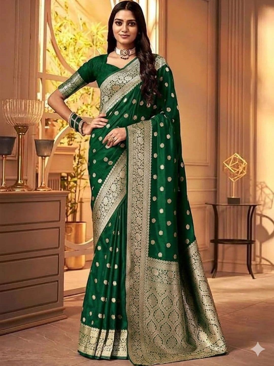 Milvia Ethnic Motifs Zari Silk Blend Designer Banarasi Saree - view 1