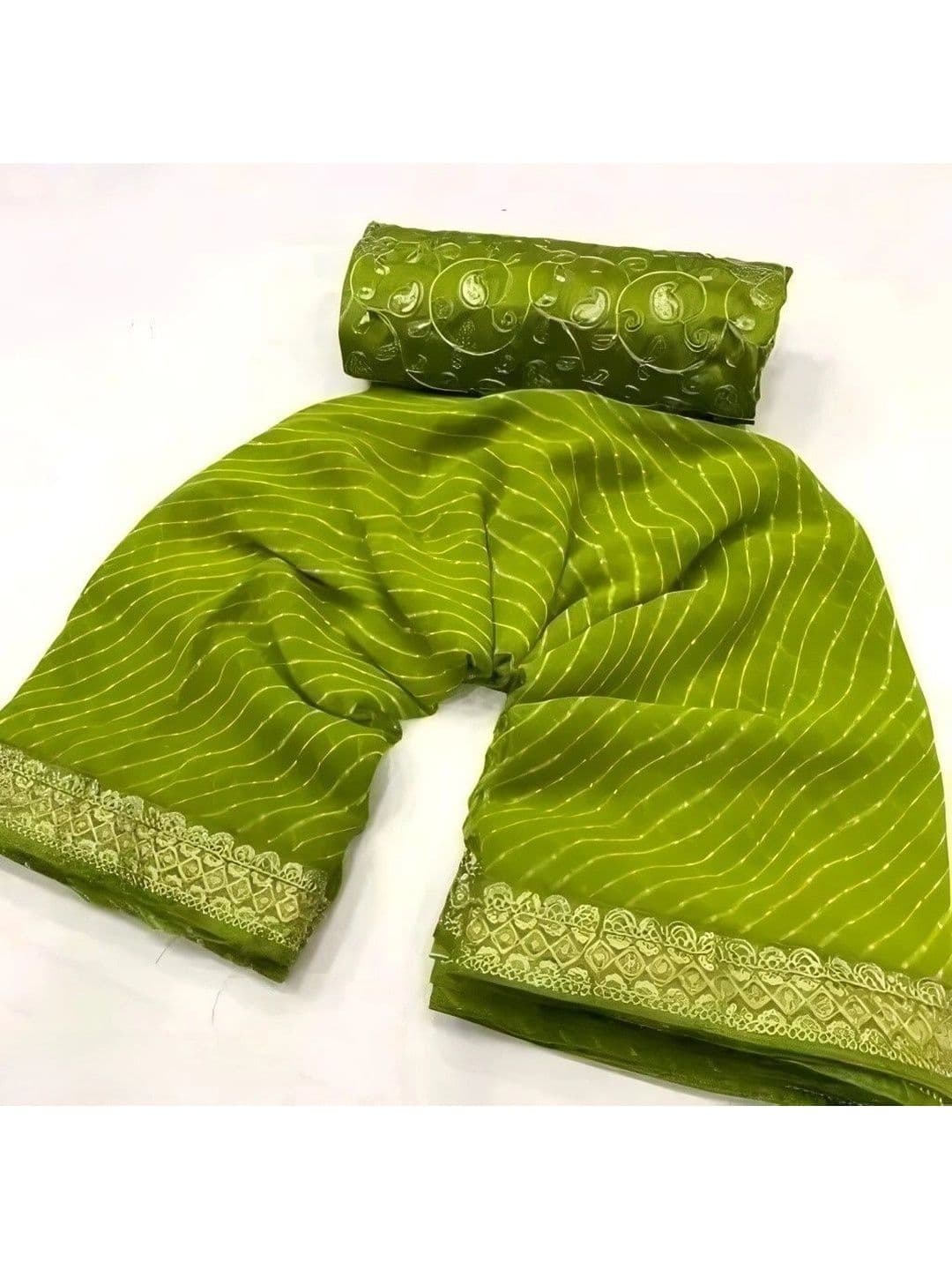RENBRIZA Striped Embroidered Poly Georgette Saree - view 1