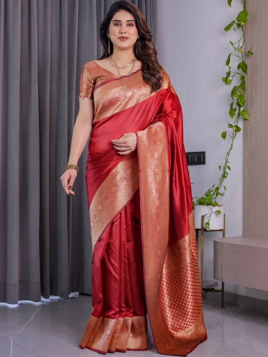 VS MALL Ethnic Motifs Zari Silk Cotton Banarasi Saree - view 1