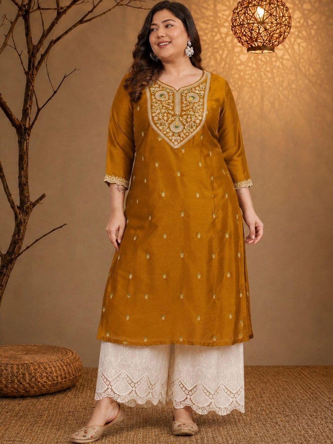 FULL BLOOM Women Ethnic Motifs Embroidered Mirror Work Kurta - view 1