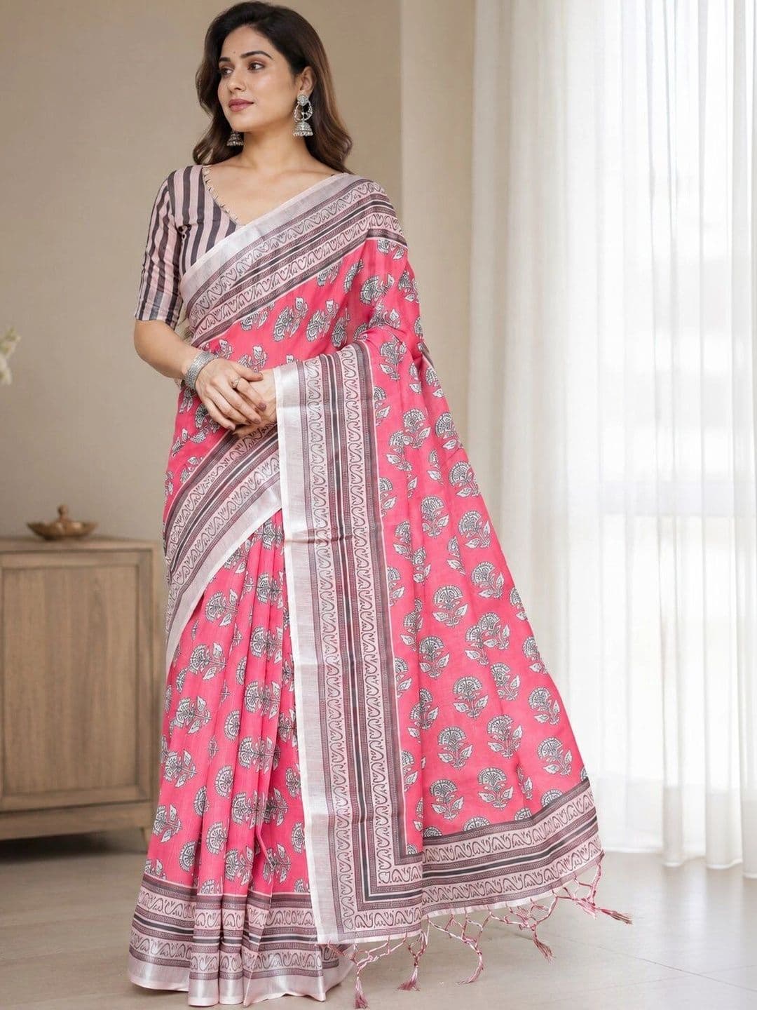 Moda Rapido Floral Linen Blend Bhagalpuri Saree - view 1