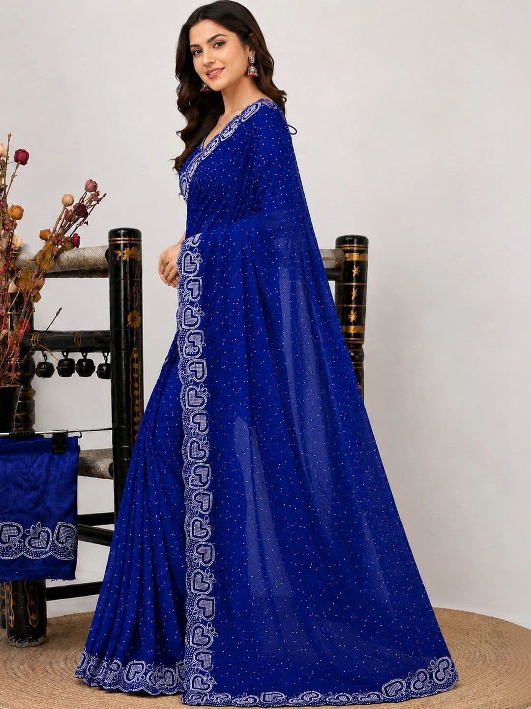 RENBRIZA Embellished Poly Georgette Saree - view 1