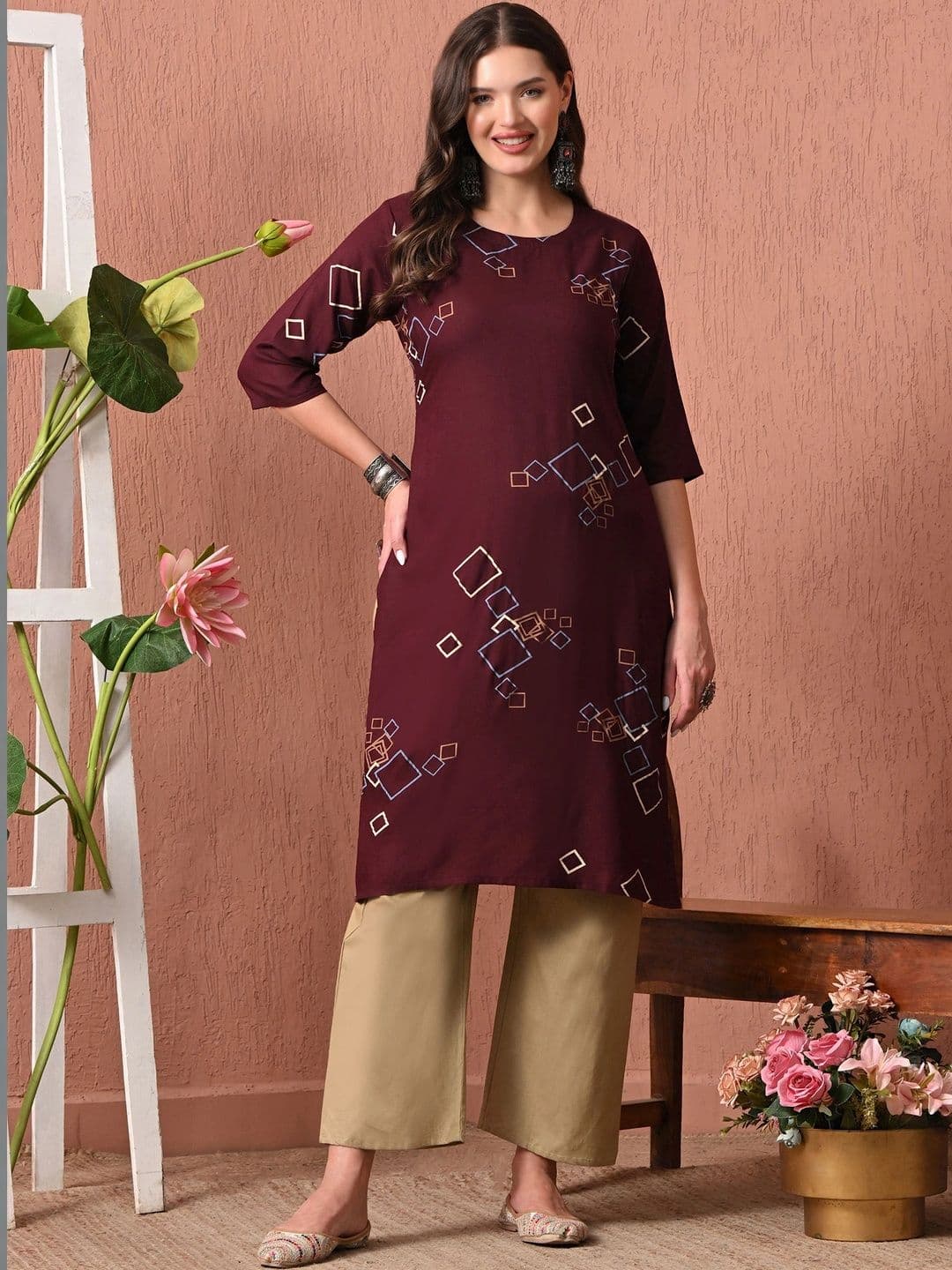 Sangria Women Geometric Printed Kurta - view 1