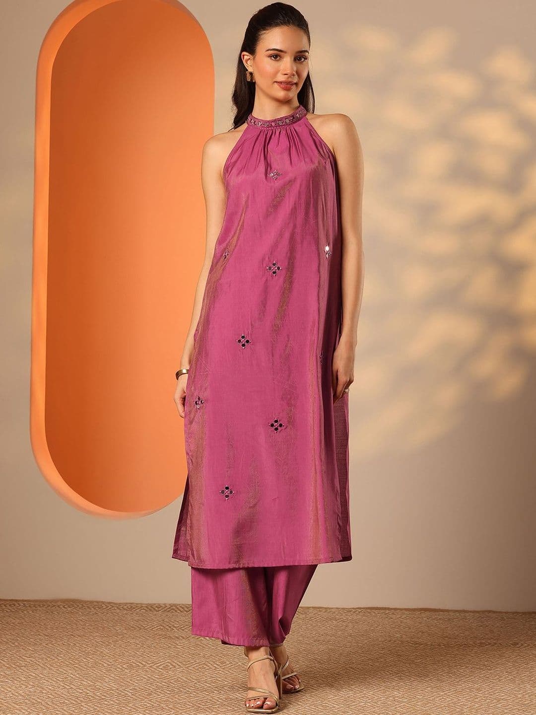 Libas Women Ethnic Motifs Embroidered Regular Mirror Work Kurta with Trousers - view 1
