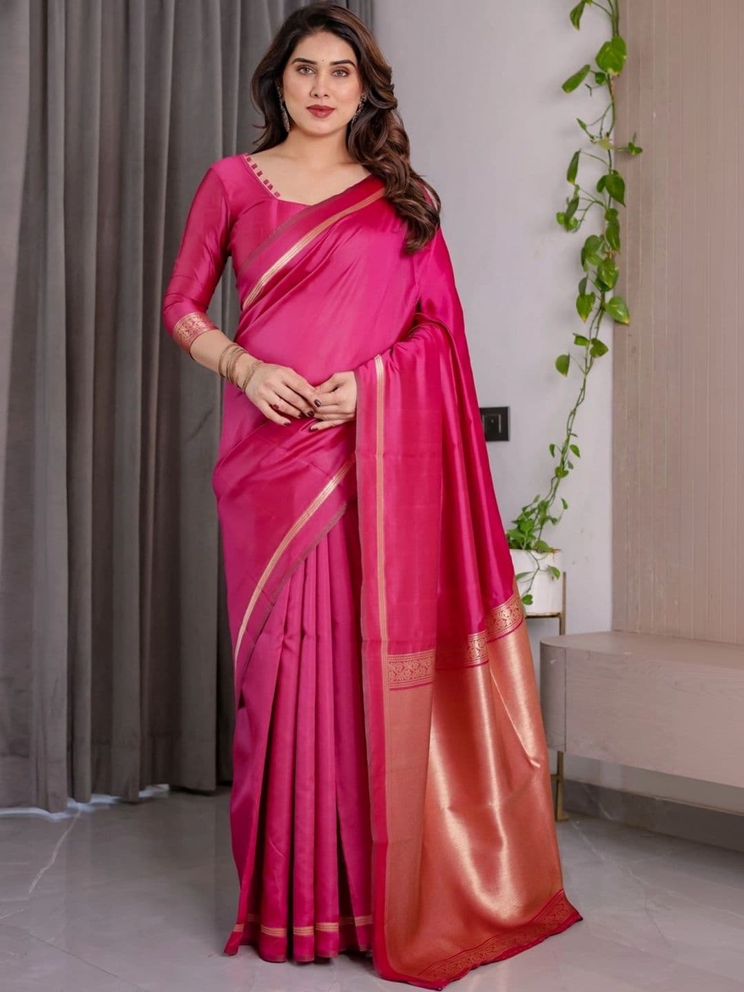 VS MALL Ethnic Motifs Zari Silk Cotton Banarasi Saree - view 1