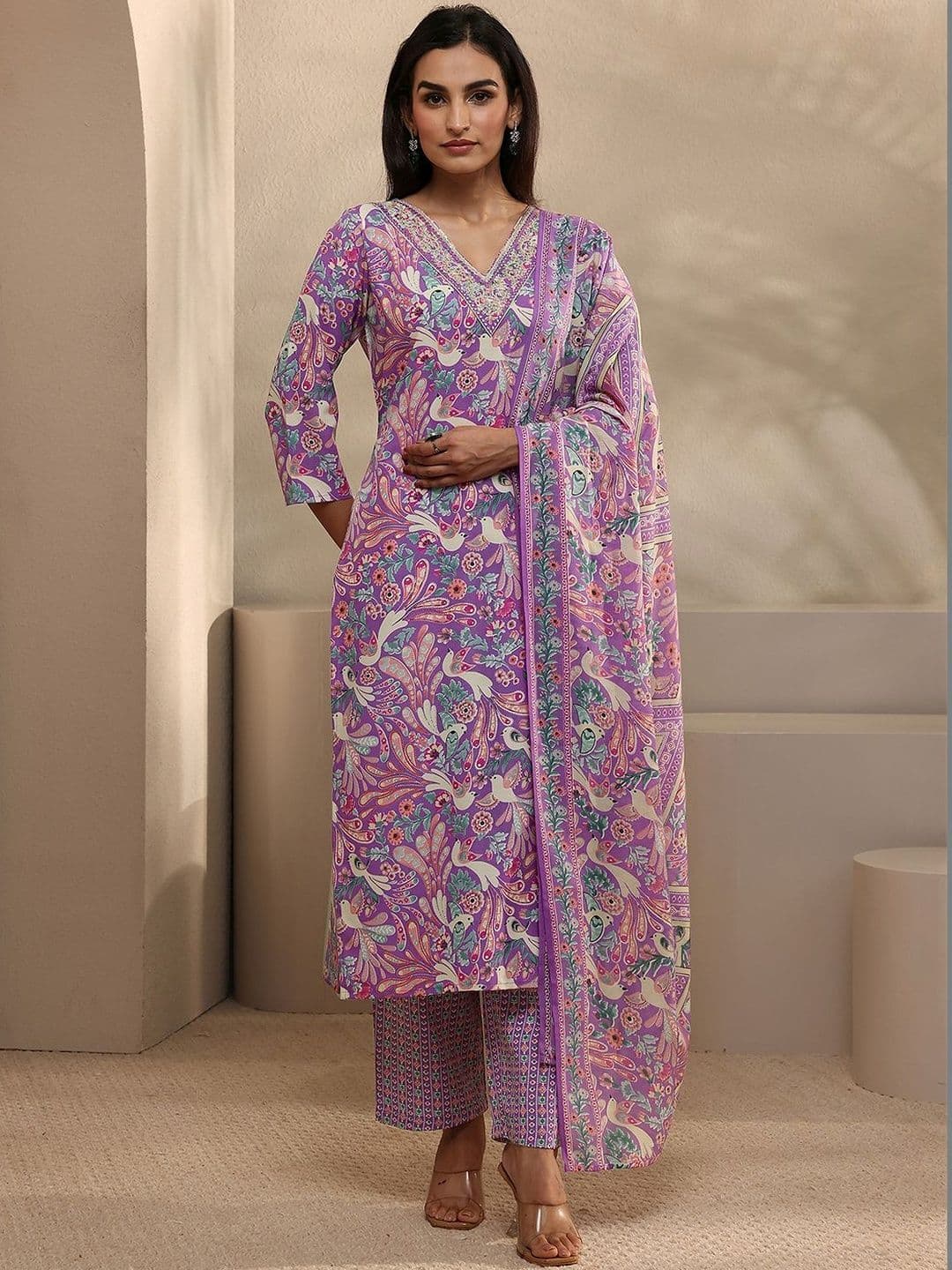 Gerua By Libas Women Ethnic Motifs Printed Regular Thread Work Kurta with Trousers & With Dupatta - view 1