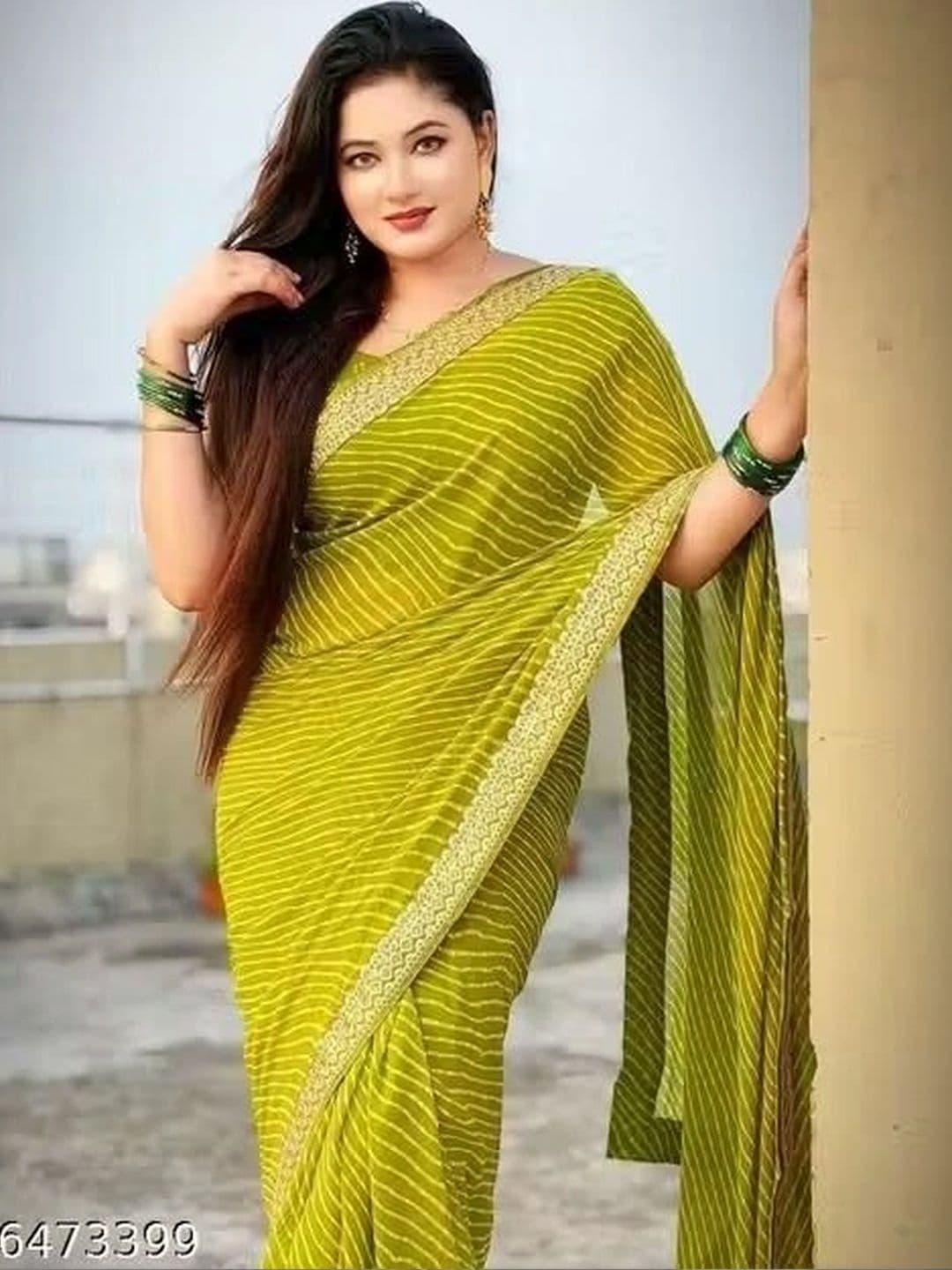 RENBRIZA Striped Poly Georgette Saree - view 1