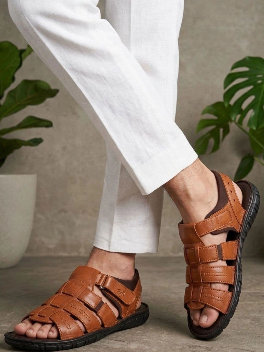 Mardi Gras Men Leather Comfort Sandals - view 1
