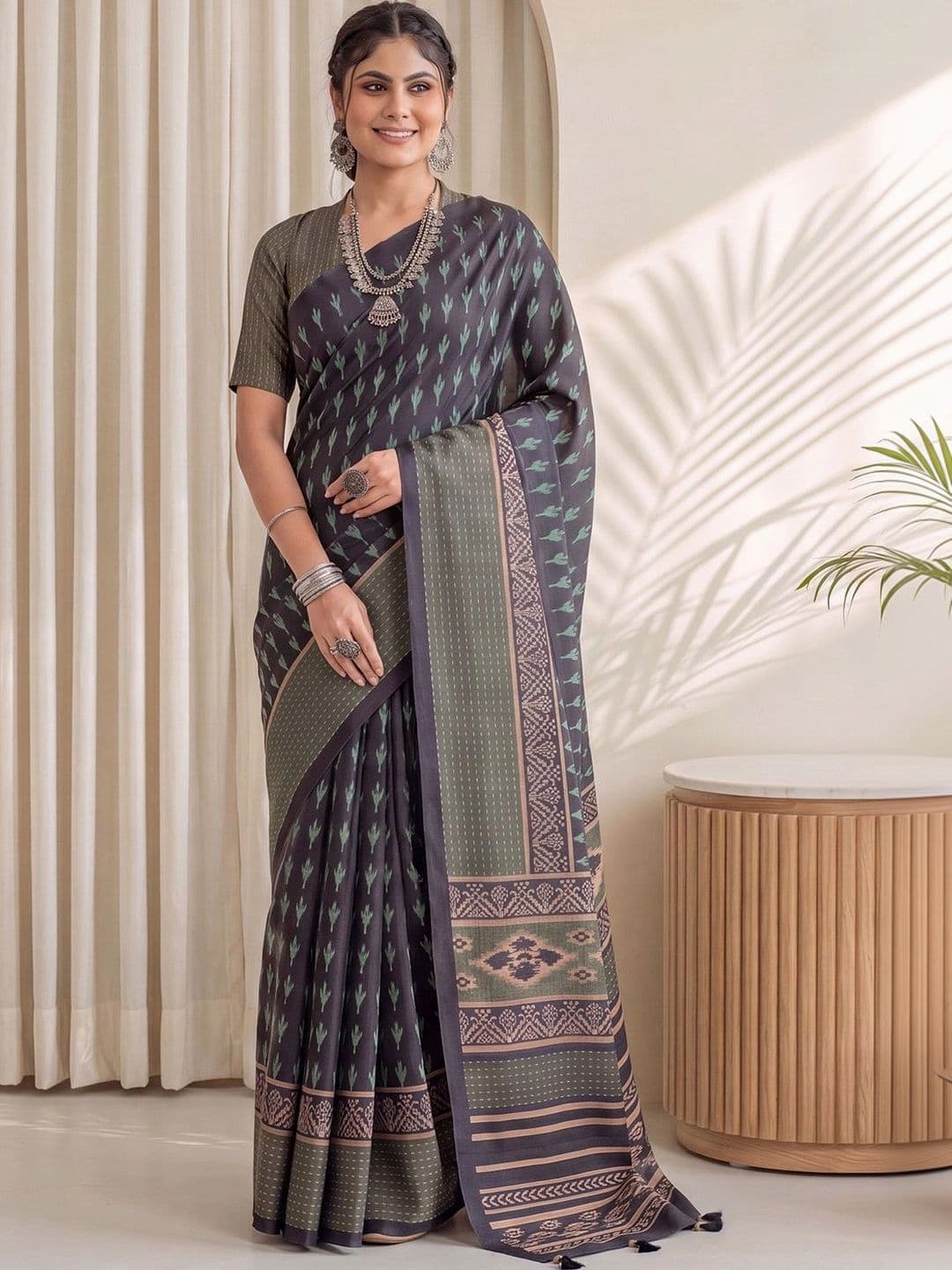 Anouk Woven Design Silk Blend Designer Block Print Saree - view 1