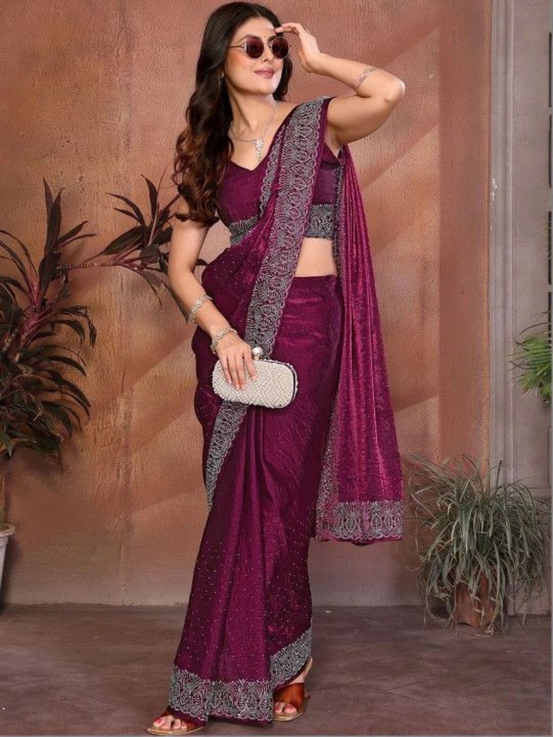 Anouk Women Swarovski Embellished Chiffon Satin Saree - view 1