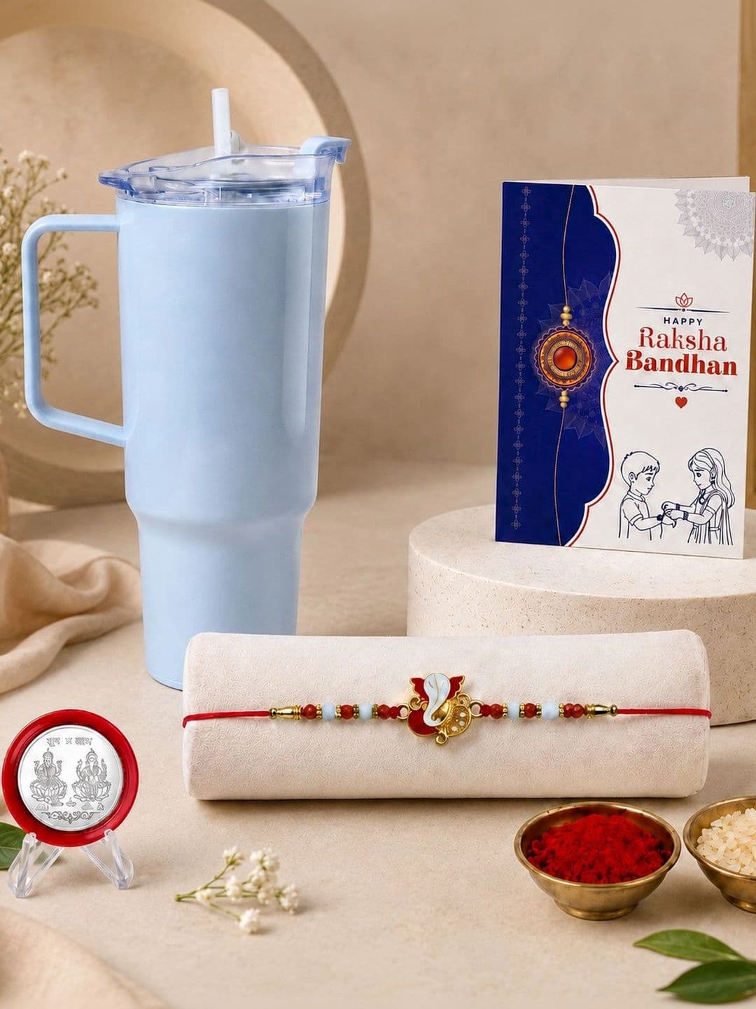 Myntra Elegant Homes Set of 6 Rakhi Gift Set With Silver Coin, Greeting Card & Roli Chawal - view 1