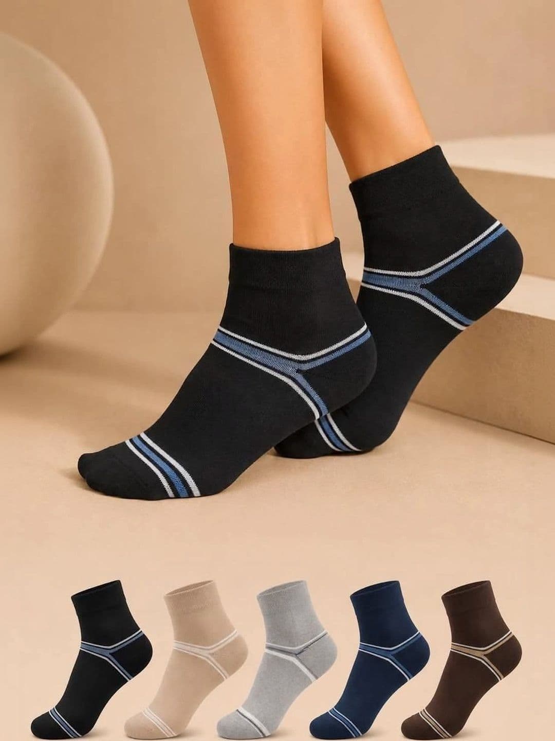 MERCEHIVE Men Pack of 5 Cotton Striped Ankle Length Socks - view 1