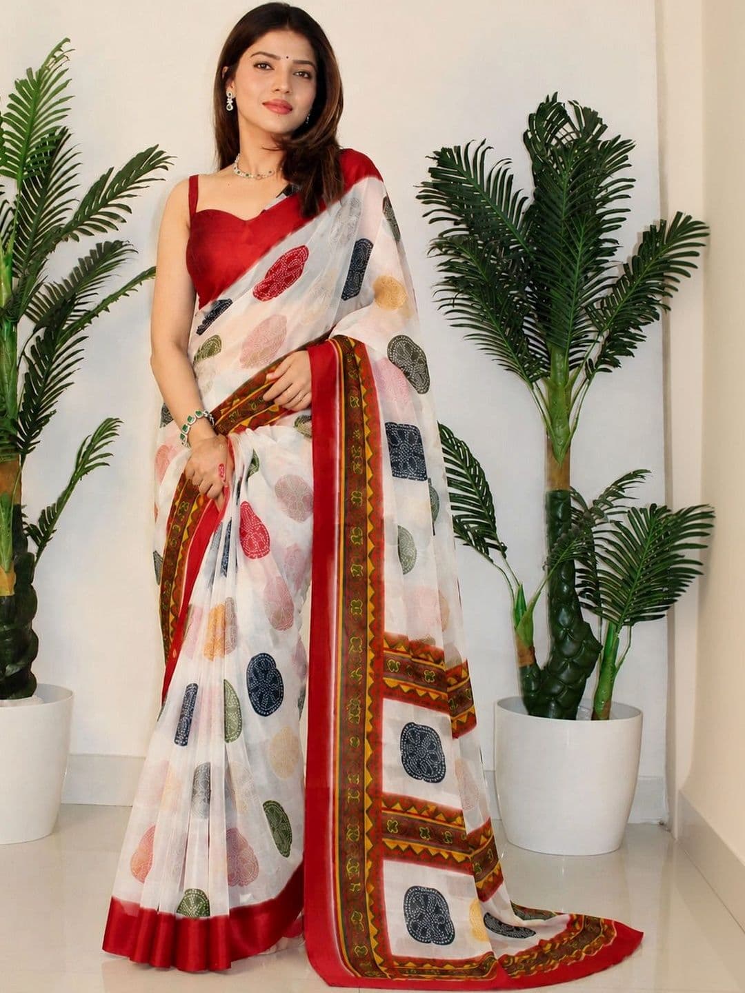 SANJANA SILK SANJANA SILK Polka Dot Pure Georgette Saree - view 1