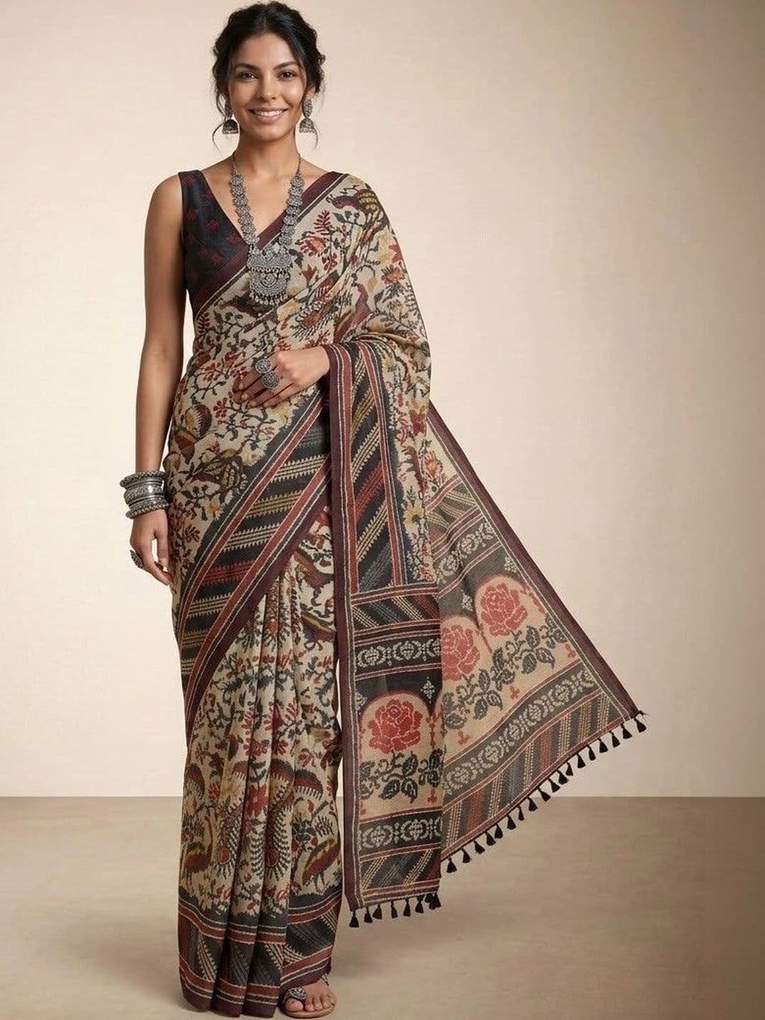 Anouk Floral Silk Blend Patola Saree - view 1