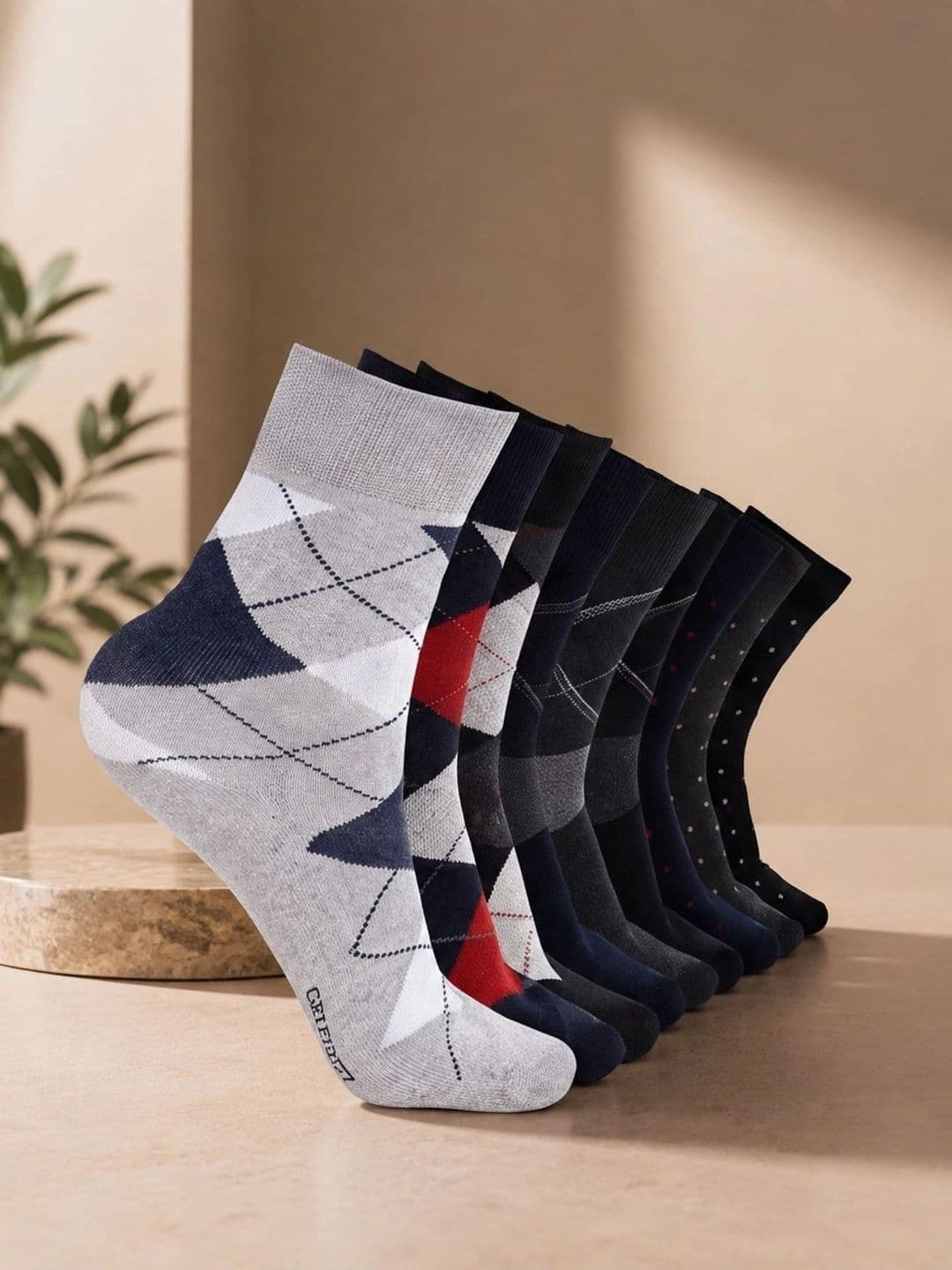 CRUSSET Men Pack Of 9 Men Assorted Patterned Calf-Length Formal Socks - view 1