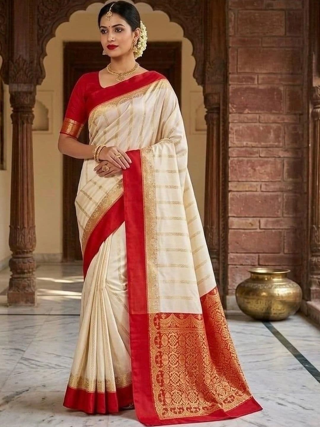SILK HERITAGE Striped Zari Art Silk Saree - view 1