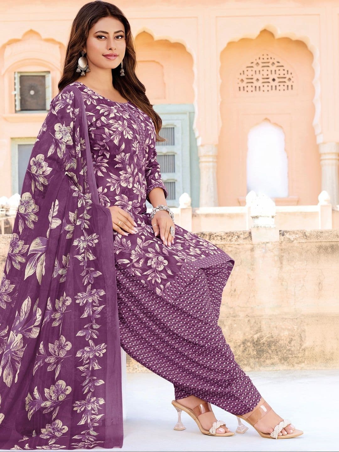 shree jeenmata collection Women Floral Printed Regular Pure Cotton Kurta with Patiala & With Dupatta - view 1