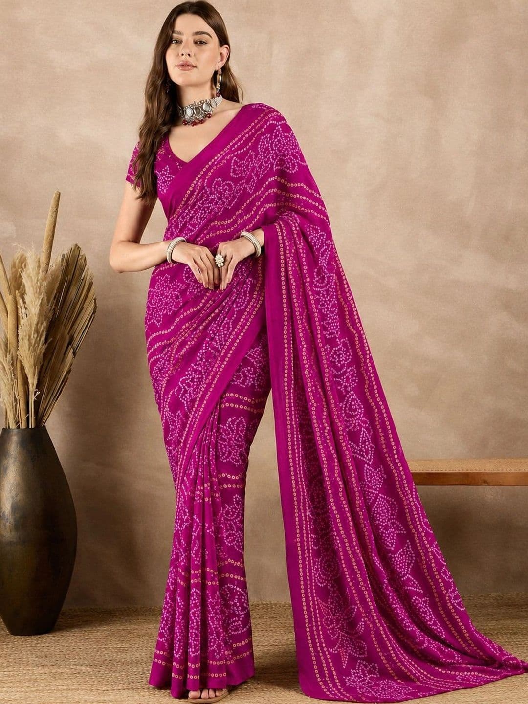 SANJANA SILK SANJANA SILK Bandhani Pure Georgette Saree - view 1