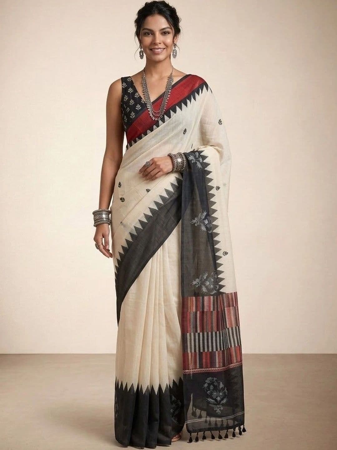 Anouk Silk Blend Ikat Saree - view 1