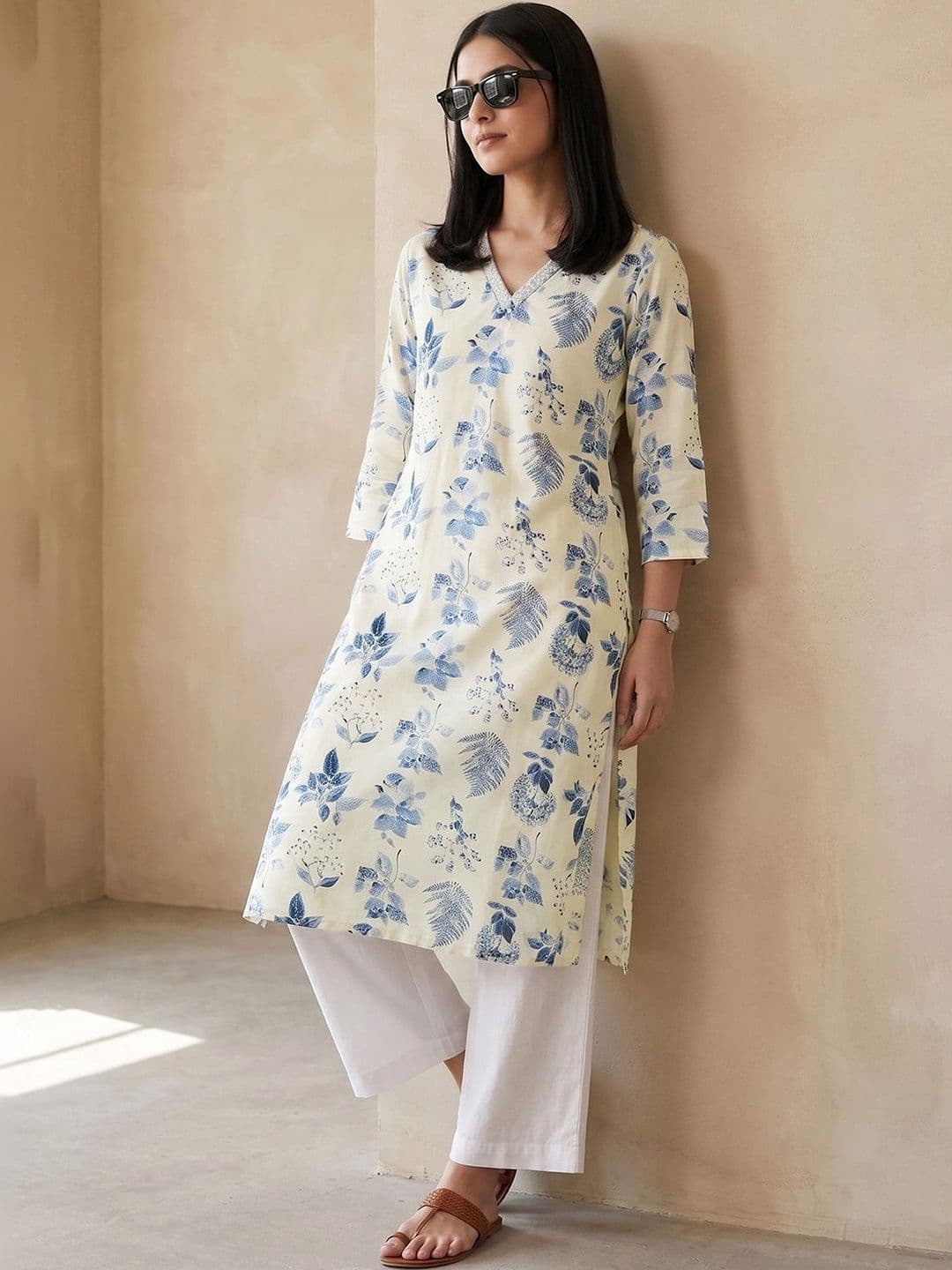 Melange by Lifestyle Women Floral Printed Thread Work Floral Kurta - view 1