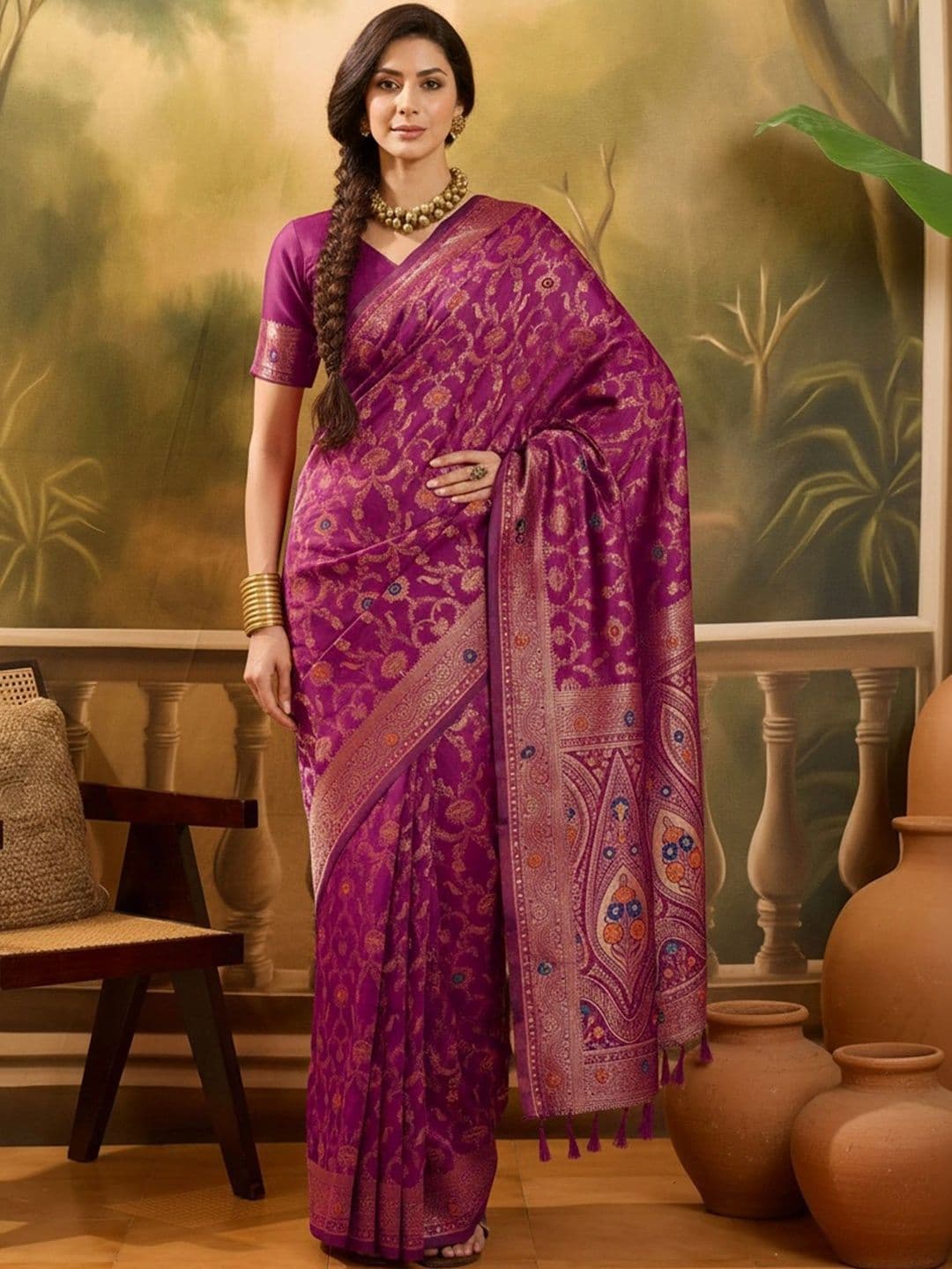 Anouk Rustic Paisley Zari Silk Blend Designer Kanjeevaram Saree - view 1