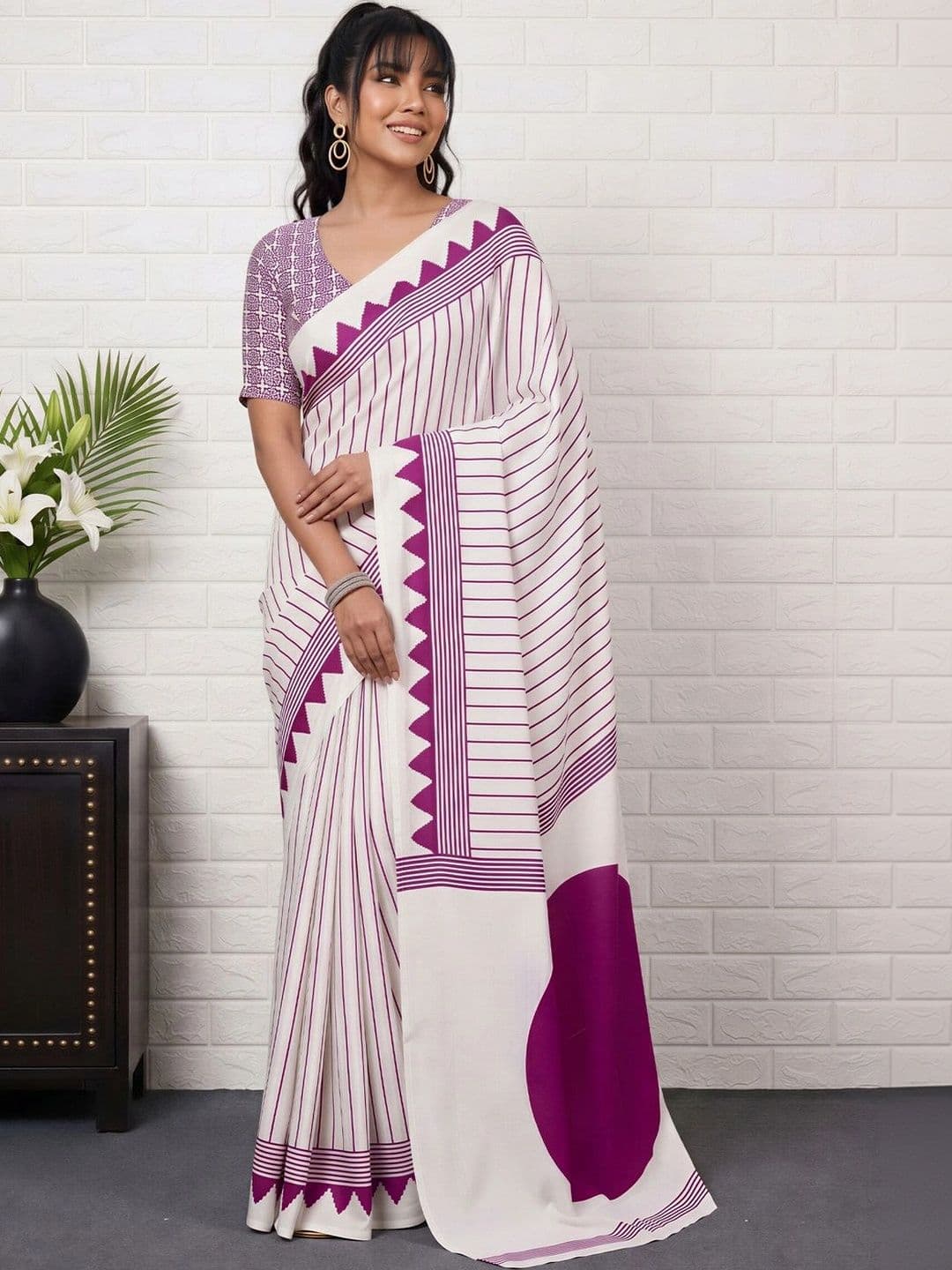 Anouk Striped Satin Designer Leheriya Saree - view 1