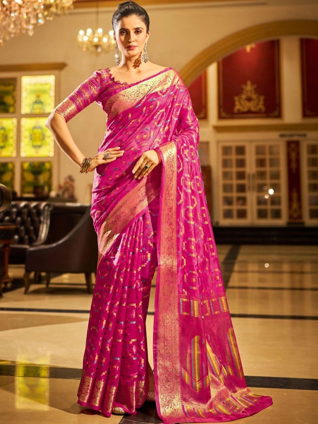 Madhuhansh Woven Design Zari Organza Patola Saree - view 1